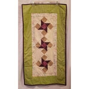 Homemade Quilted Table Runner Green w/Brown Trim Fabric 20" x 36.5" Never Used